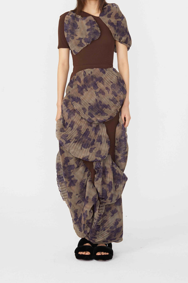 CAROLINE HU Square Neck Pleated Asymmetric Dress AW21TANPRTD08S